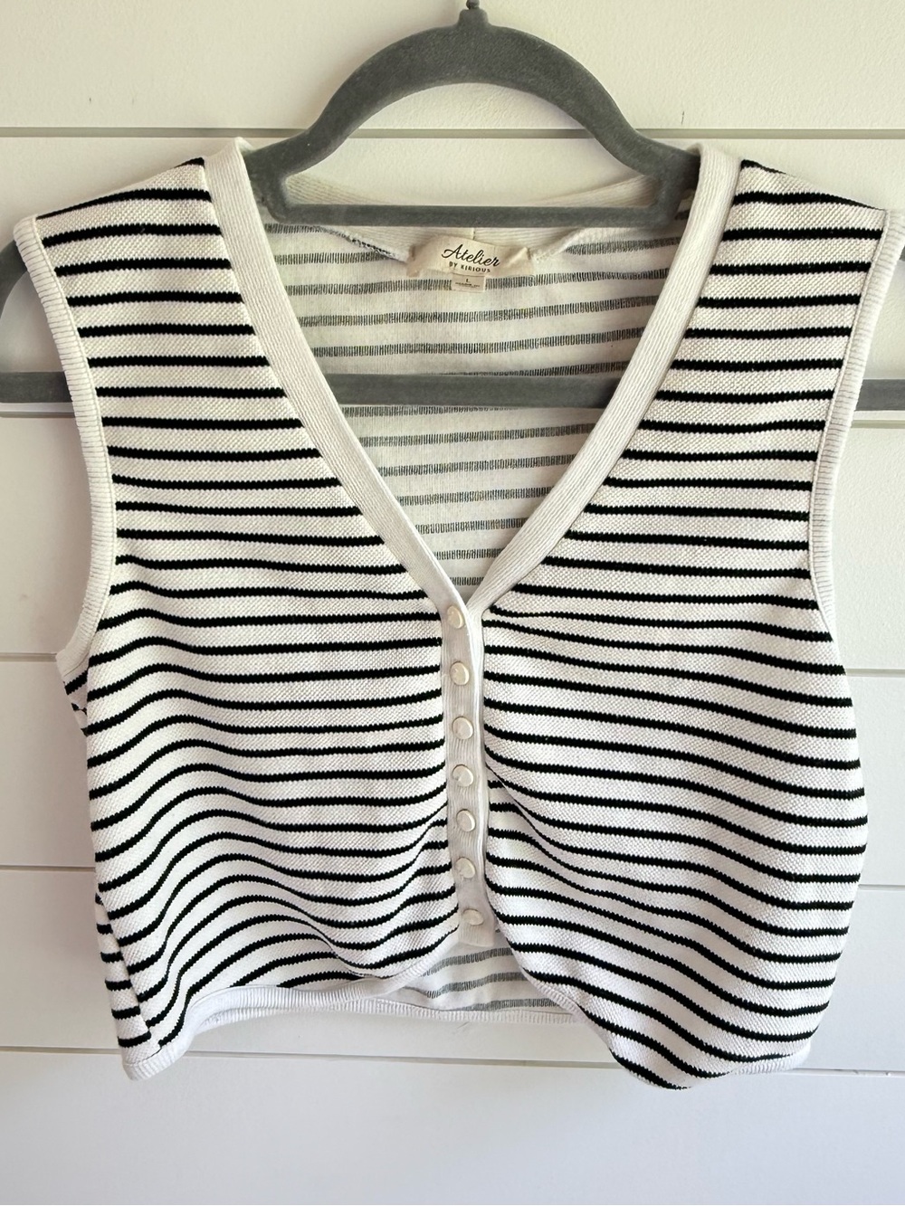 Atelier by Kirious Striped Knit Button Vest.large